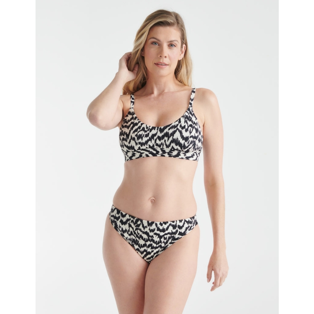 Knix Sunny Scoop Bikini Top Black White Safari Print Size Large